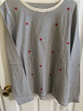 Talbots striped Tshirt with embroidered hearts NWT